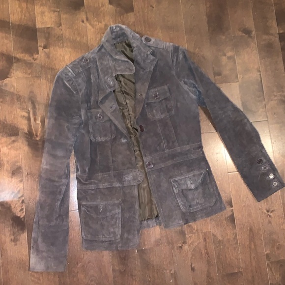 90s brown suede/leather atmosphere jacket. - Picture 2 of 7